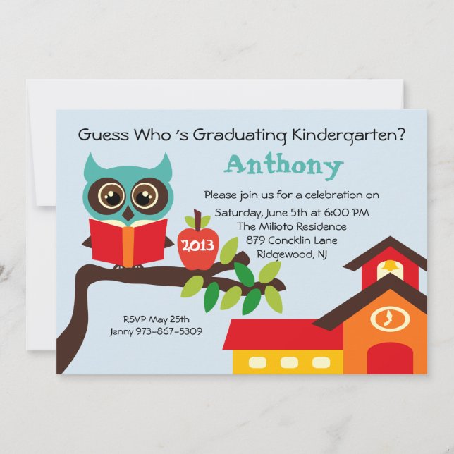 School House Wise Owl Kids Graduation Invitation (Front)
