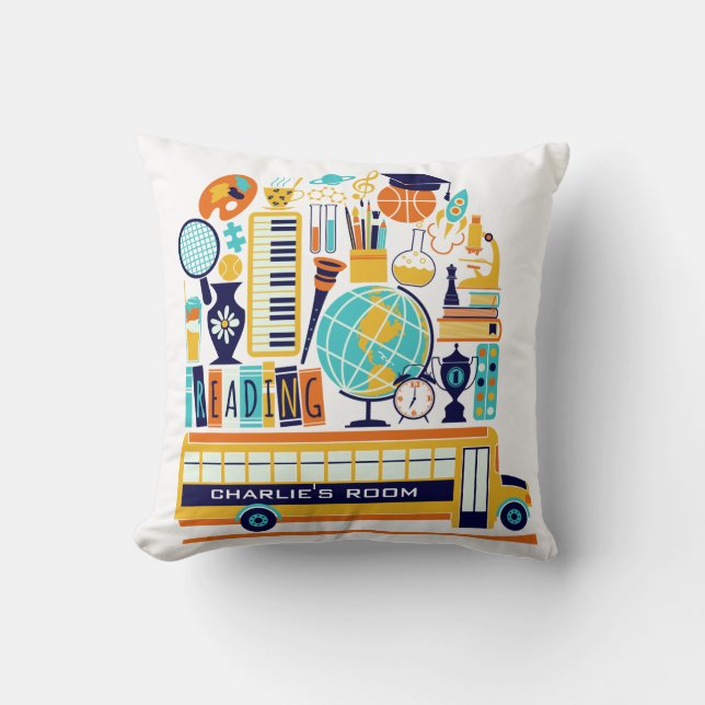 School Illustrations custom name throw pillows (Front)