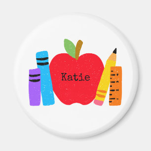 School Kids Teacher NAME Apple Books Pencils Fun Magnet