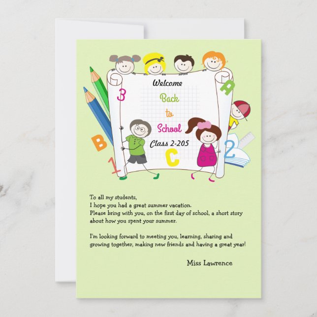 School Kids Teacher's Ice Breaker Notecard (Front)