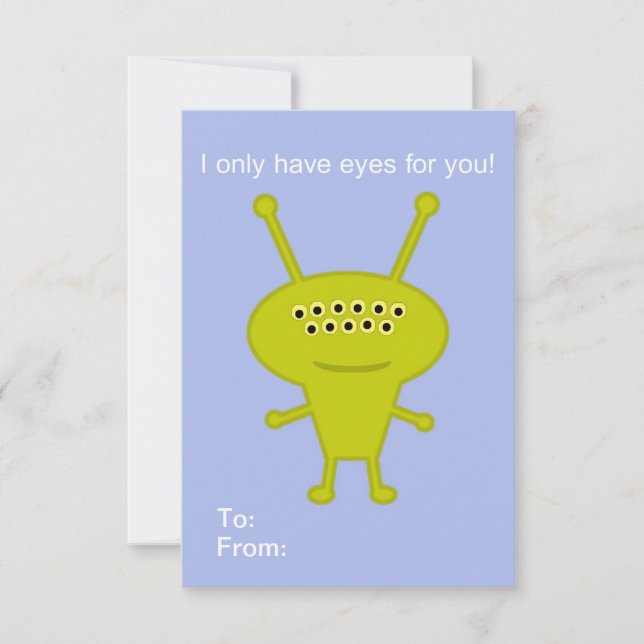 School kids Valentine card with space alien (Front)