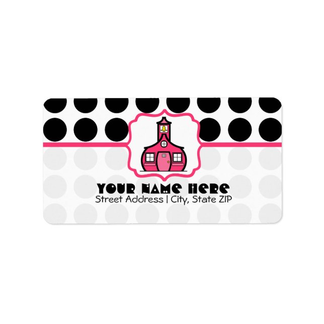 School Label For Teachers - Black Polka Dot & Pink (Front)