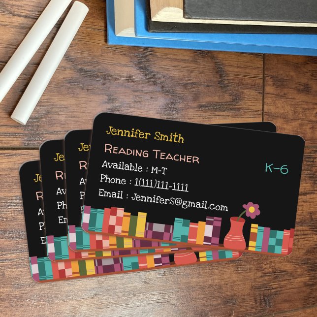 School Librarian Black Business Cards with Books (Creator Uploaded)