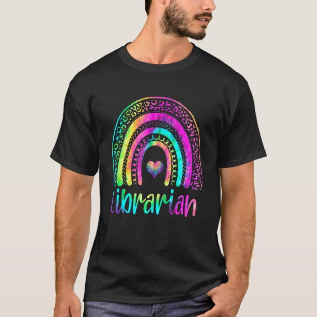 School Librarian Boho Rainbow Tie Dye Back To Scho T-Shirt (Front)