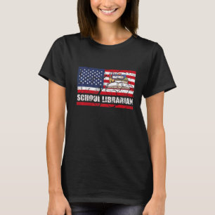School Librarian Of Tiny Humans Patriotic USA Flag T-Shirt