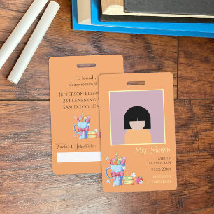 School Librarian Orange Vertical Photo ID Badge