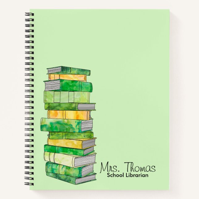 School Librarian Personalised Notebook (Green) (Front)
