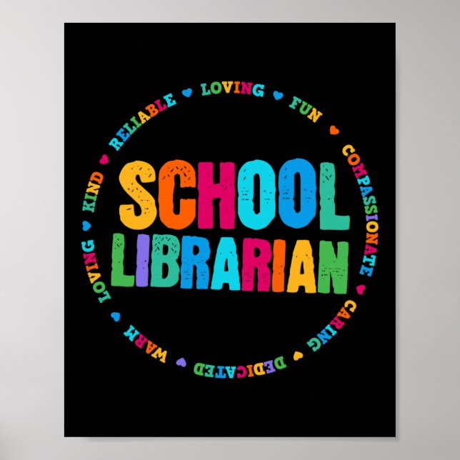 School Librarian Tee Rainbow Colourful Library Ele Poster (Front)
