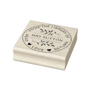 school library book plate LEAF teacher Rubber Stamp