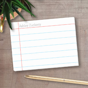 School Lined Paper Blue with Red Teacher Name Post-it Notes