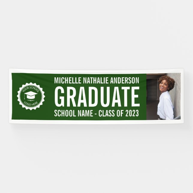 School logo Graduation Photo Green white Banner (Horizontal)