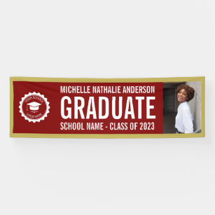 School logo Graduation Photo Party Maroon and Gold Banner