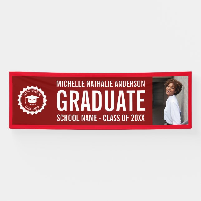 School logo Graduation Photo Party Maroon and Red Banner (Horizontal)