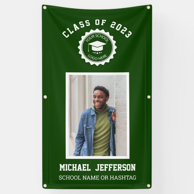 School logo or mascot Green Photo Graduation Banner (Vertical)