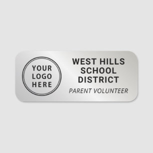 School Logo Parent Volunteer Silver Name Tag