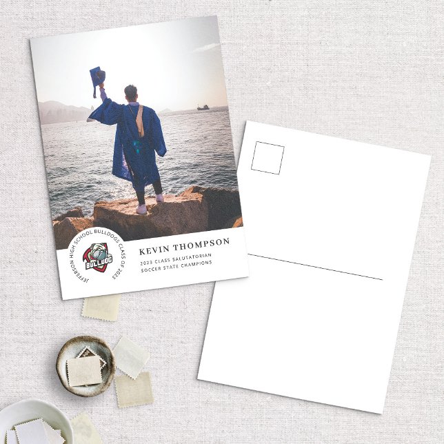 School Logo & Photo Graduation Announcement Postcard (Creator Uploaded)