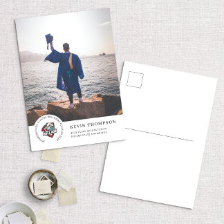 School Logo & Photo Graduation Announcement Postcard