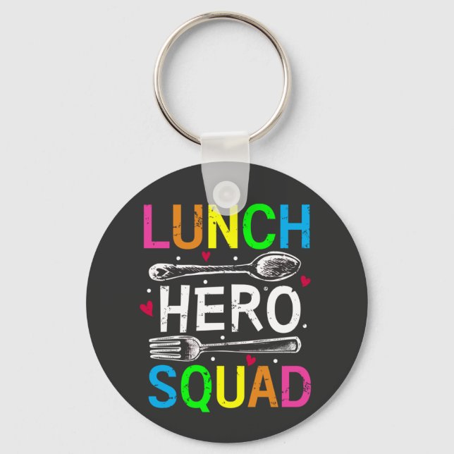 School Lunch Hero Squad Cafeteria Workers Button Key Ring (Front)