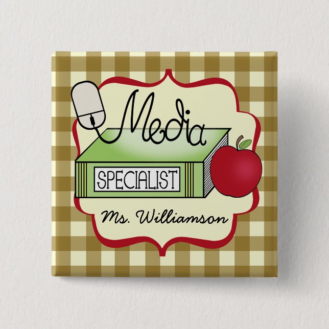 School Media Specialist - Tan Gingham 15 Cm Square Badge (Front)