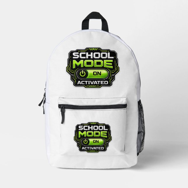 School Mode Activated Funny Gamer Back To School Printed Backpack (Front)