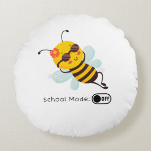 "School Mode: OFF - Chillin' Bee" Round Cushion
