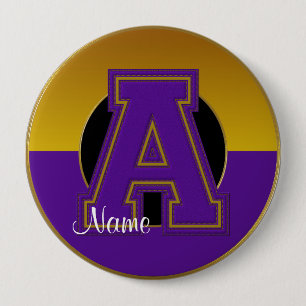 School Monogrammed Button, Purple-Gold Letter A 10 Cm Round Badge
