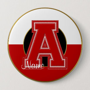 School Monogrammed Button, Red-White Letter A 10 Cm Round Badge