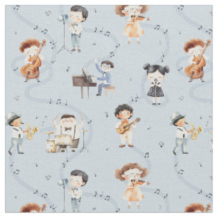 School Music Band Note Sign Blue Fabric