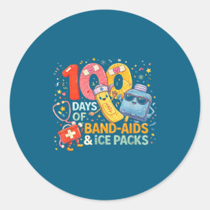 School nurse 100 days band aids ice packs 100 days classic round sticker