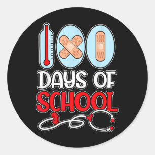 School Nurse 100 Days of School LOVE Stethoscope N Classic Round Sticker