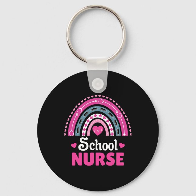 School Nurse Boho Rainbow  Key Ring (Front)