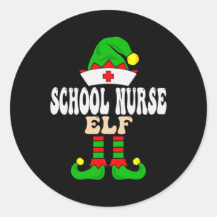 School Nurse Elf Xmas Matching Family Group Christ Classic Round Sticker
