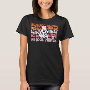 School Nurse Groovy Funny Halloween Ghost Nursing T-Shirt