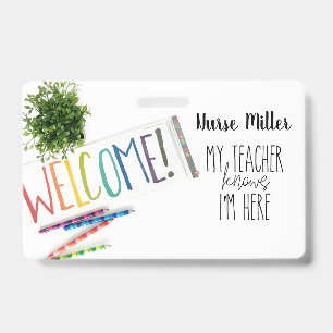 School Nurse Hall Pass; Badge, Rainbow ID Badge