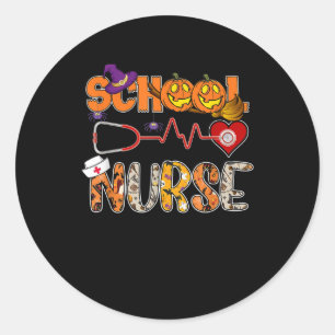 School Nurse Halloween Shirt Gift With Pumpkin Classic Round Sticker