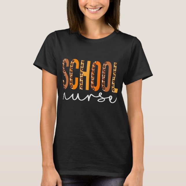 School Nurse leopard Squad Cute Fall Autumn Thanks T-Shirt (Front)