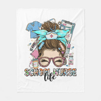 School Nurse Life Messy Bun Fleece Blanket