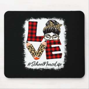 School Nurse Love Messy Bun Leopard Buffalo Ck To  Mouse Pad