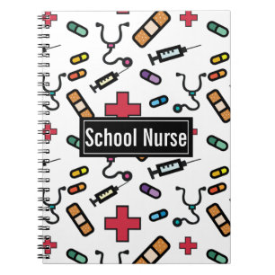 School Nurse Medical Pattern Fun Notes Spiral Notebook