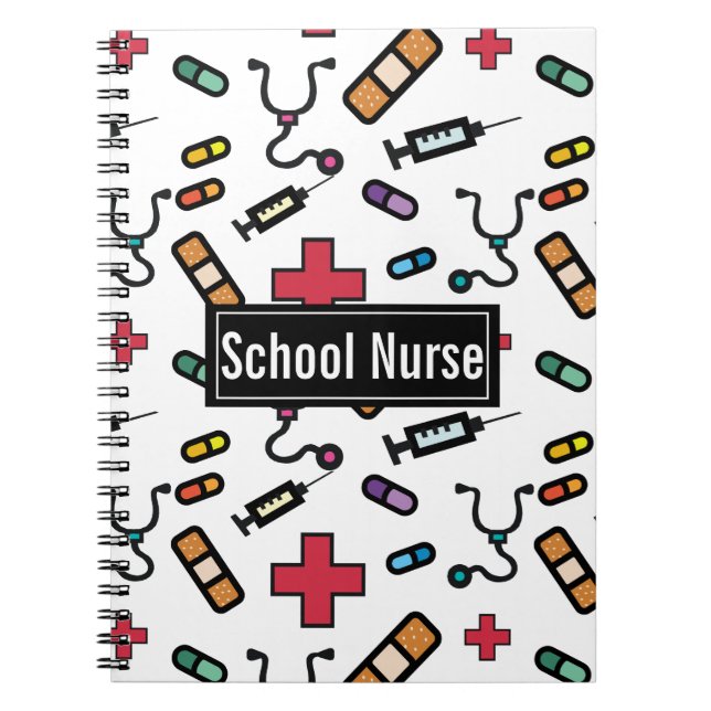 School Nurse Medical Pattern Fun Notes Spiral Notebook (Front)