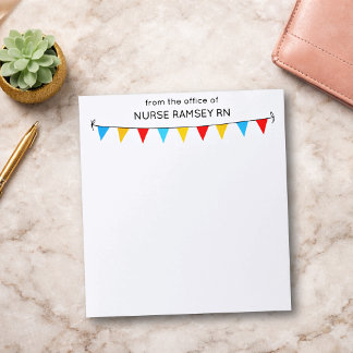 School Nurse or Teacher Colourful Bunting Flags Notepad