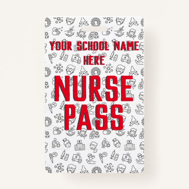 School Nurse Pass, Customizable ID Badge (Front)