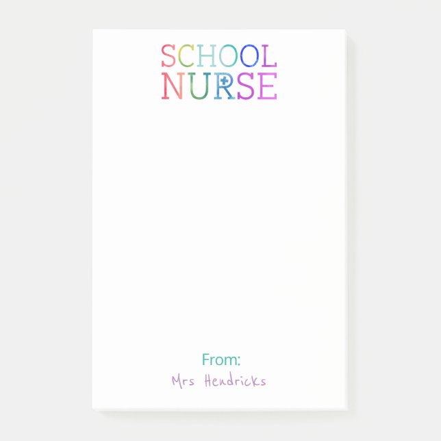 School Nurse Personalised Fun Colourful Typography Post-it Notes (Front)