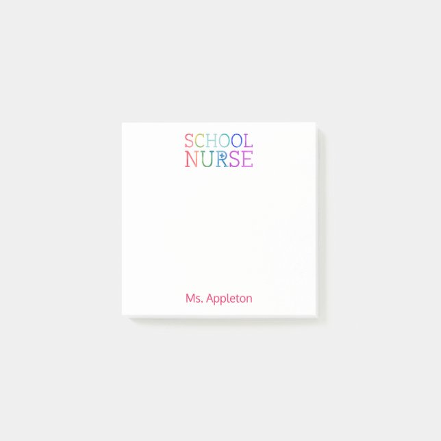School Nurse Personalised Fun Colourful Typography Post-it Notes (Front)