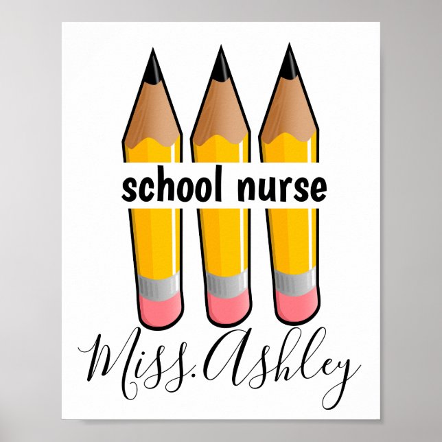 School Nurse Personalised with Pencils Poster (Front)