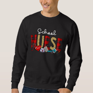 School Nurse Plaid Glitter Love Heart Stethoscope Sweatshirt