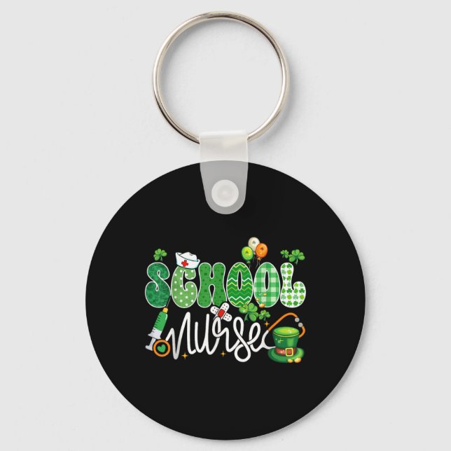 School Nurse Stethoscope Lucky Shamrock Funny Key Ring (Front)