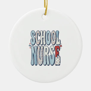 School Nurse Vintage Floral Typography Shirt Desig Ceramic Tree Decoration