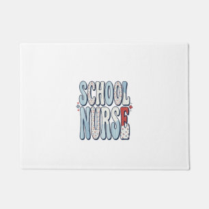 School Nurse Vintage Floral Typography Shirt Desig Doormat