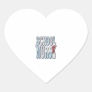 School Nurse Vintage Floral Typography Shirt Desig Heart Sticker